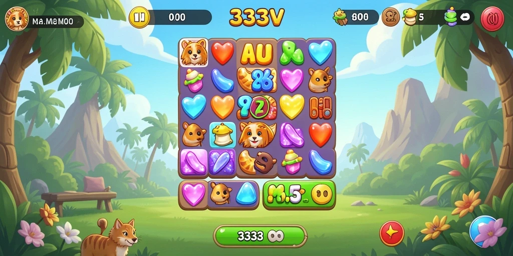 Tampilan gameplay 333V dengan efek Match-3 yang menarik.