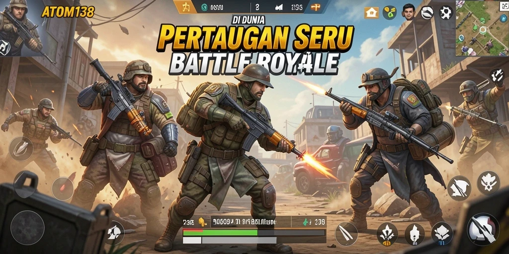 Tangkapan layar utama ATOM138 menampilkan aksi Battle Royale yang mendebarkan.