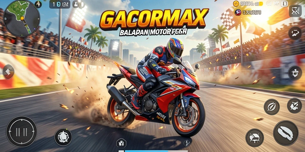 Tampilan seru gameplay balapan motor di GACORMAX.