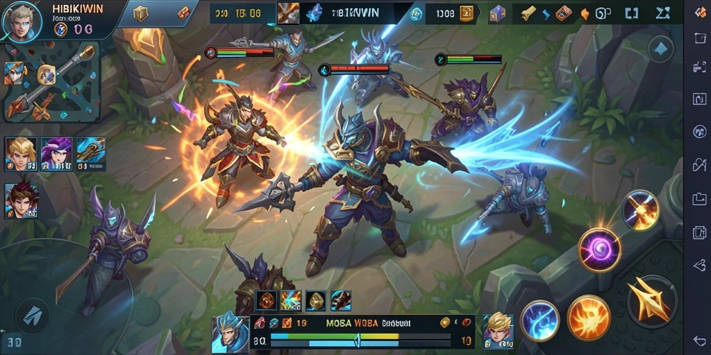 Gameplay seru HIBIKIWIN dalam arena pertarungan MOBA.