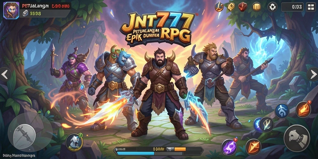 Tampilan gameplay JNT777 dengan aksi seru dalam pertarungan RPG.
