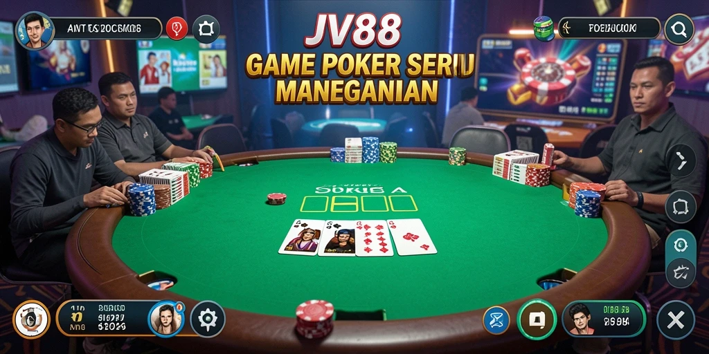Screenshot gameplay JV88 menampilkan aksi seru di meja poker.