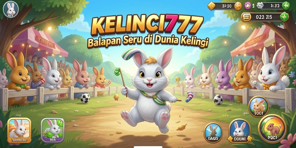 Tampilan aksi balapan seru dengan karakter kelinci.