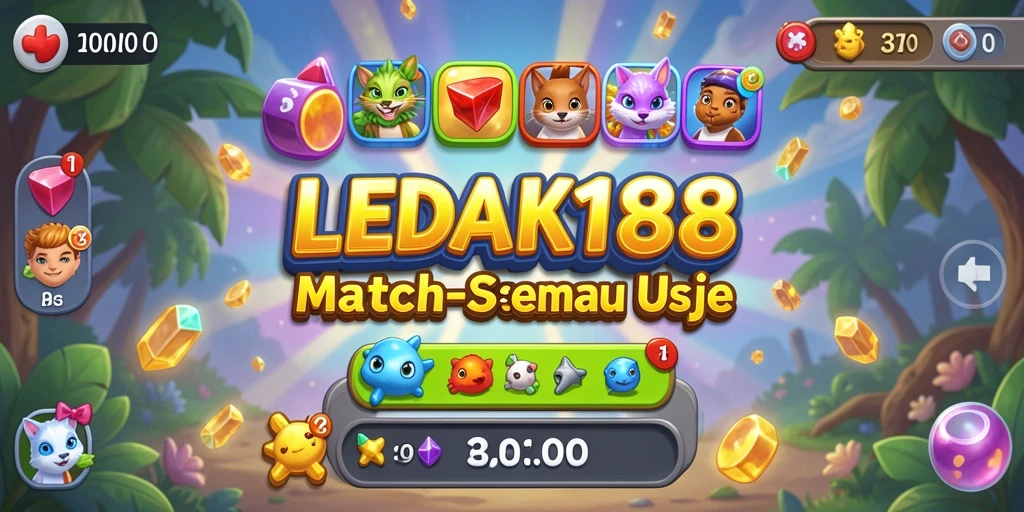 Screenshot LEDAK188 menampilkan gameplay Match-3 yang seru dan penuh warna.