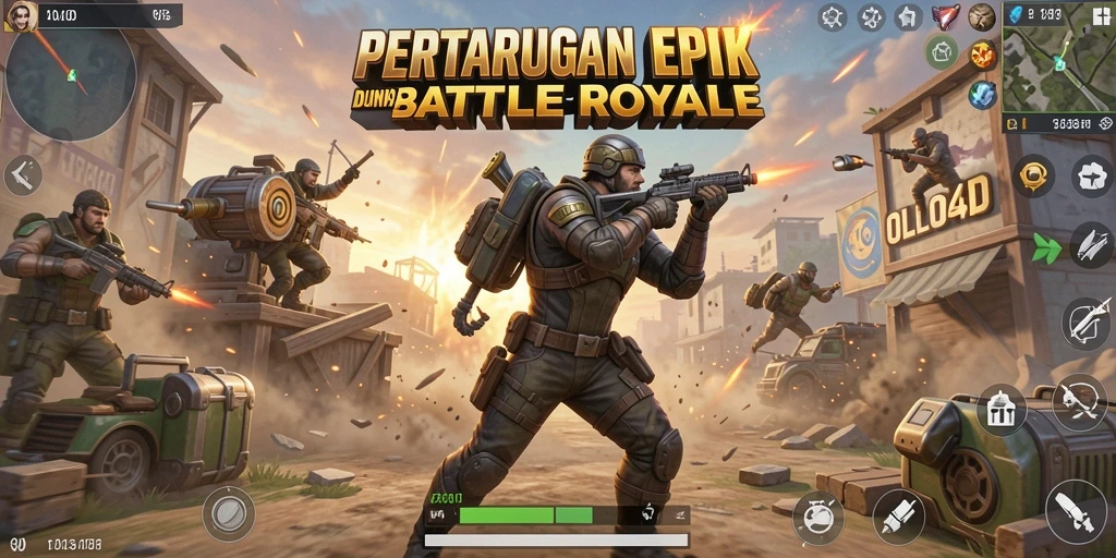 Screenshot OLLO4D menampilkan aksi Battle Royale yang intens.