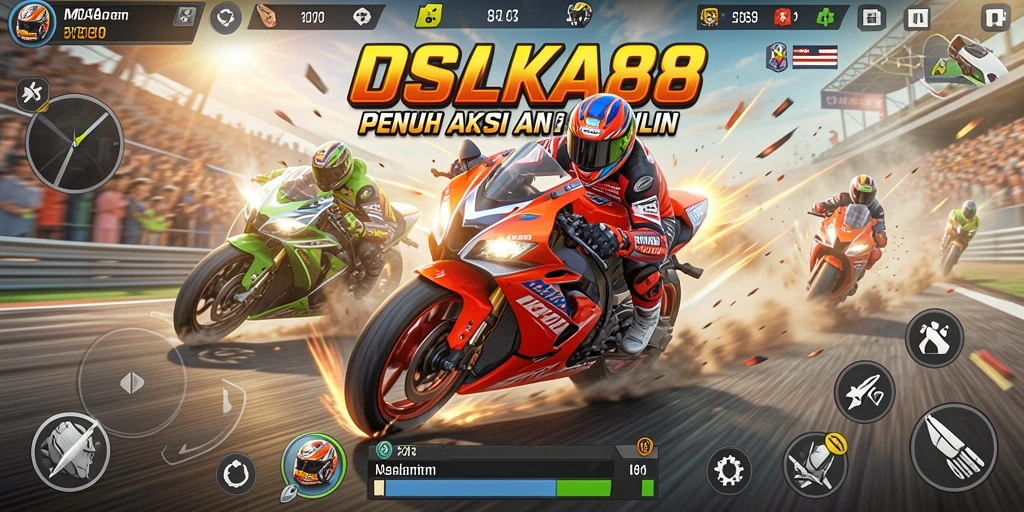 Gameplay mendebarkan dengan motor balap yang cepat dan lintasan menantang.