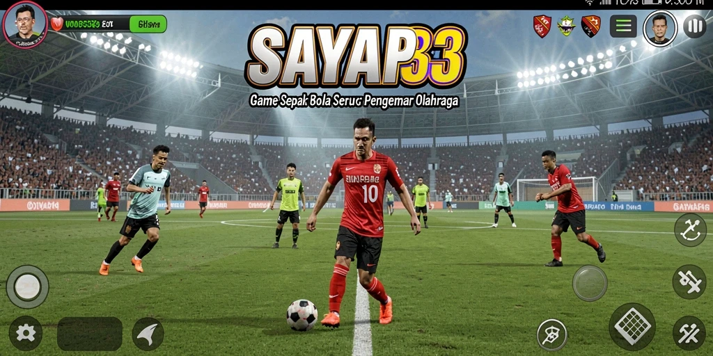 Tampilan gameplay SAYAP33 yang mendebarkan di lapangan sepak bola.